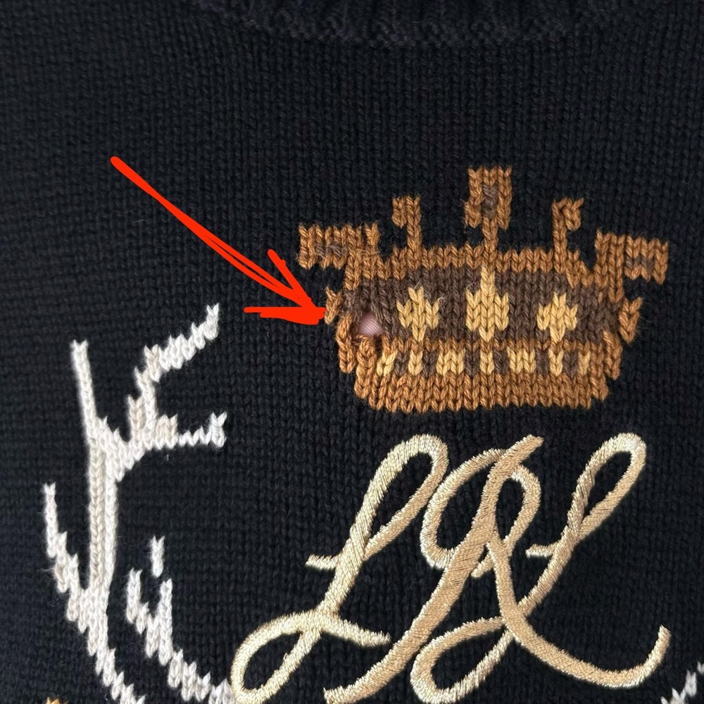 Lauren Ralph Lauren Intarsia Knit Elk Sweater Size XL Turtleneck Crest FLAW - Picture 4 of 10
